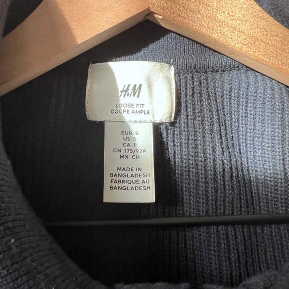 H&M Mens Loose Fit Half-zip Polo Sweater Navy/White - USED SMALL - Picture 3 of 6